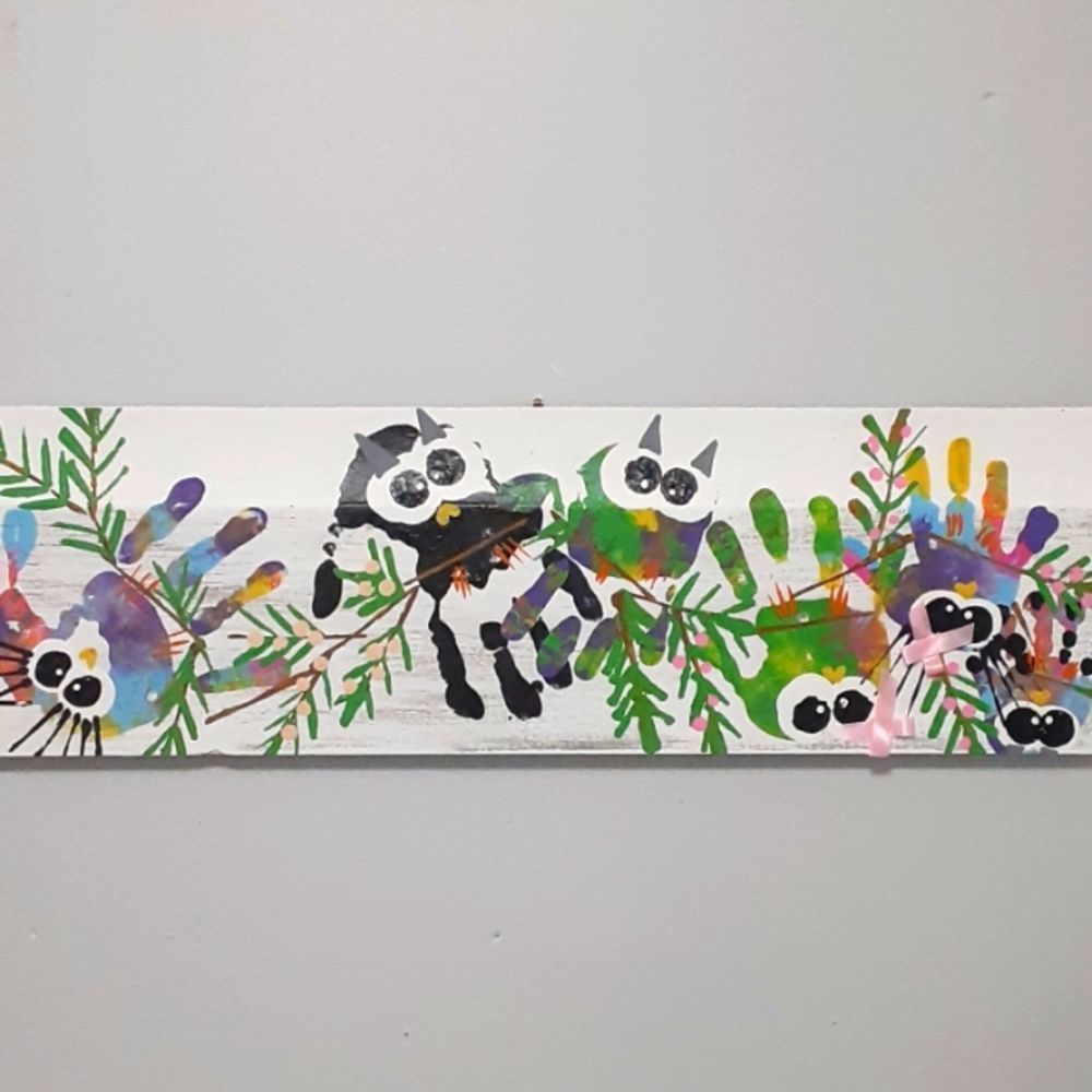 Owls barnhouse painting! 24×7 1/2 inches. Handmade with love by my children♡